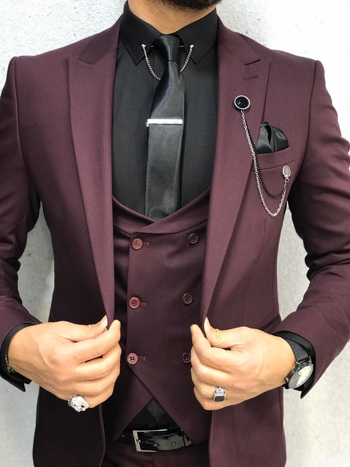 Wanker Burgundy Slim Fit Wool Suit – BRABION