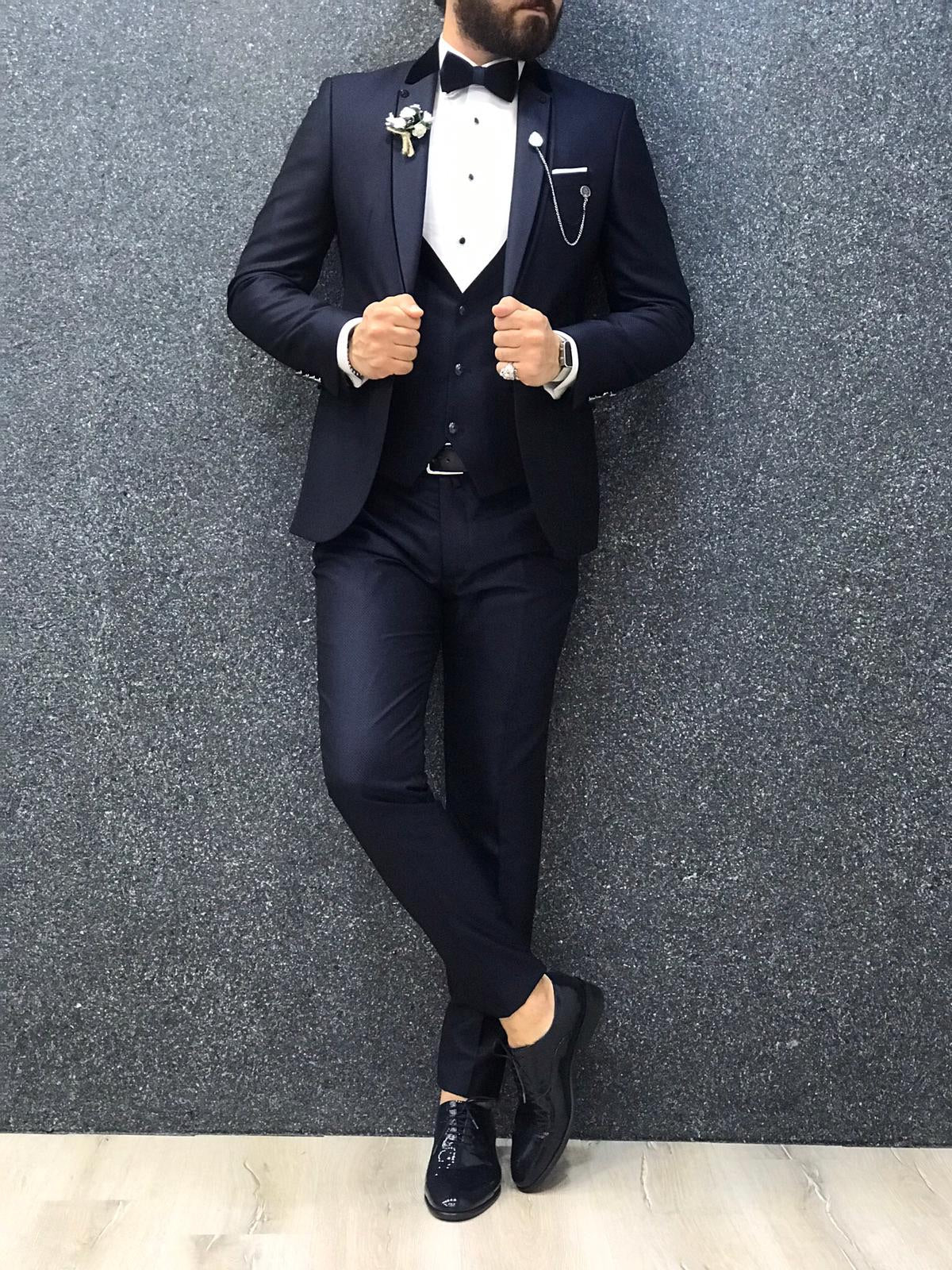 Lazio Navy Blue Slim-Fit Tuxedo – Brabion