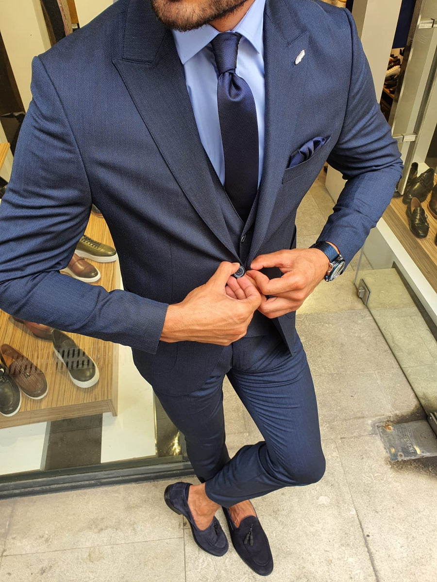 Reno Navy Blue Slim Fit Suit – Brabion