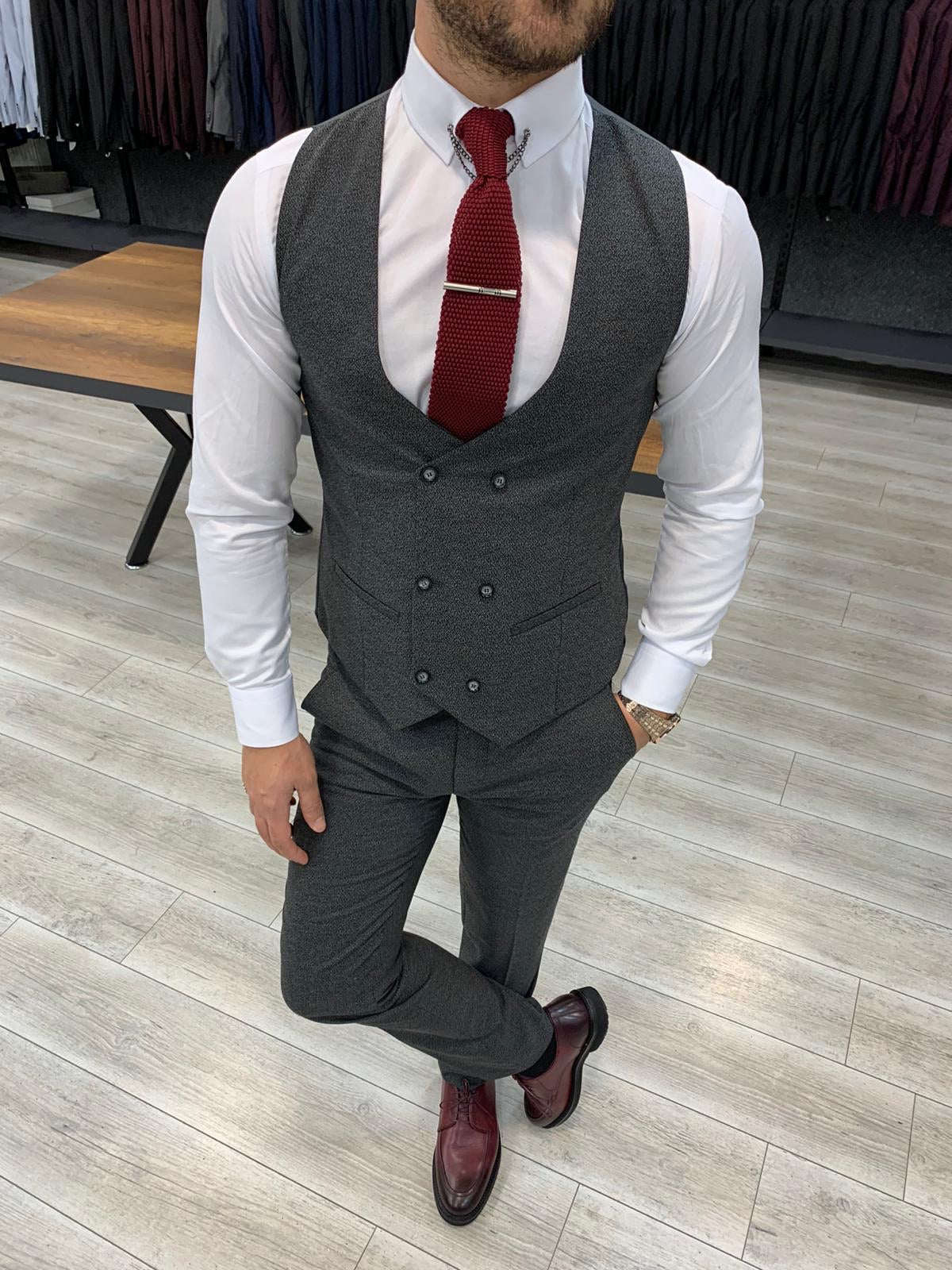 London Gray Slim Fit Pinstripe Suit – BRABION