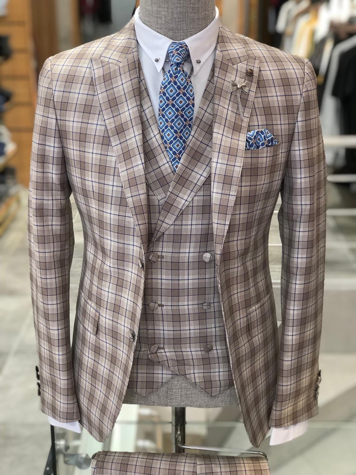 Valencia Brown Plaid Slim-Fit Suit – BRABION