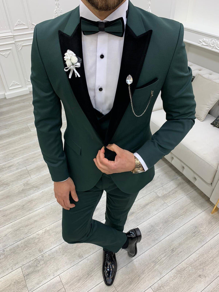 Royal Green Slim Fit Velvet Peak Lapel Tuxedo – Brabion