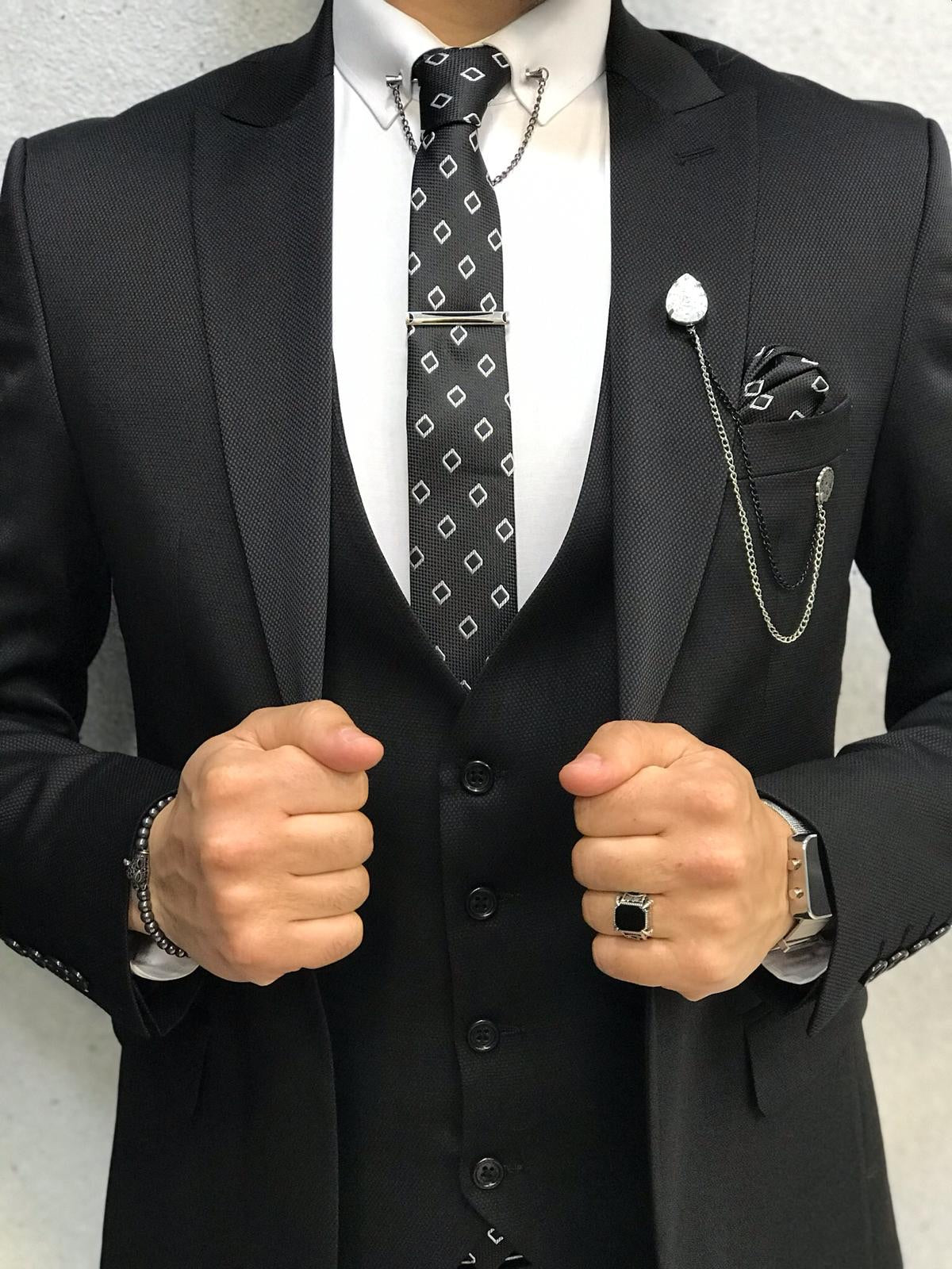 Bernard Black Grid Slim Suit – BRABION