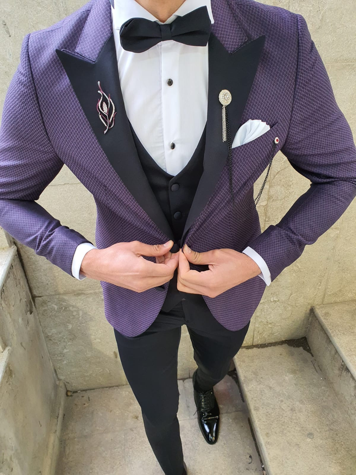 VillaNova Purple Slim Fit Patterned Tuxedo – BRABION