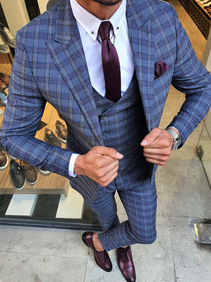 Richard Indigo Slim Fit Plaid Suit – BRABION