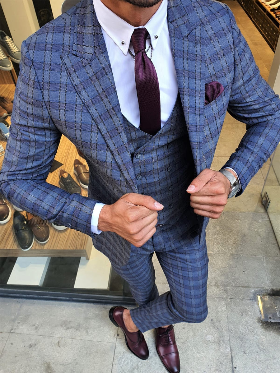 Richard Indigo Slim Fit Plaid Suit – brabion