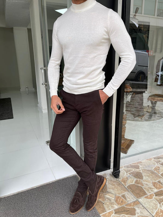 Elko White Slim Fit Mock Turtleneck Sweater