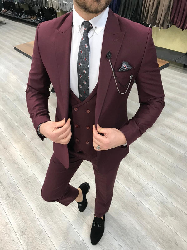 Louis Slim Fit Burgundy Suit – BRABION