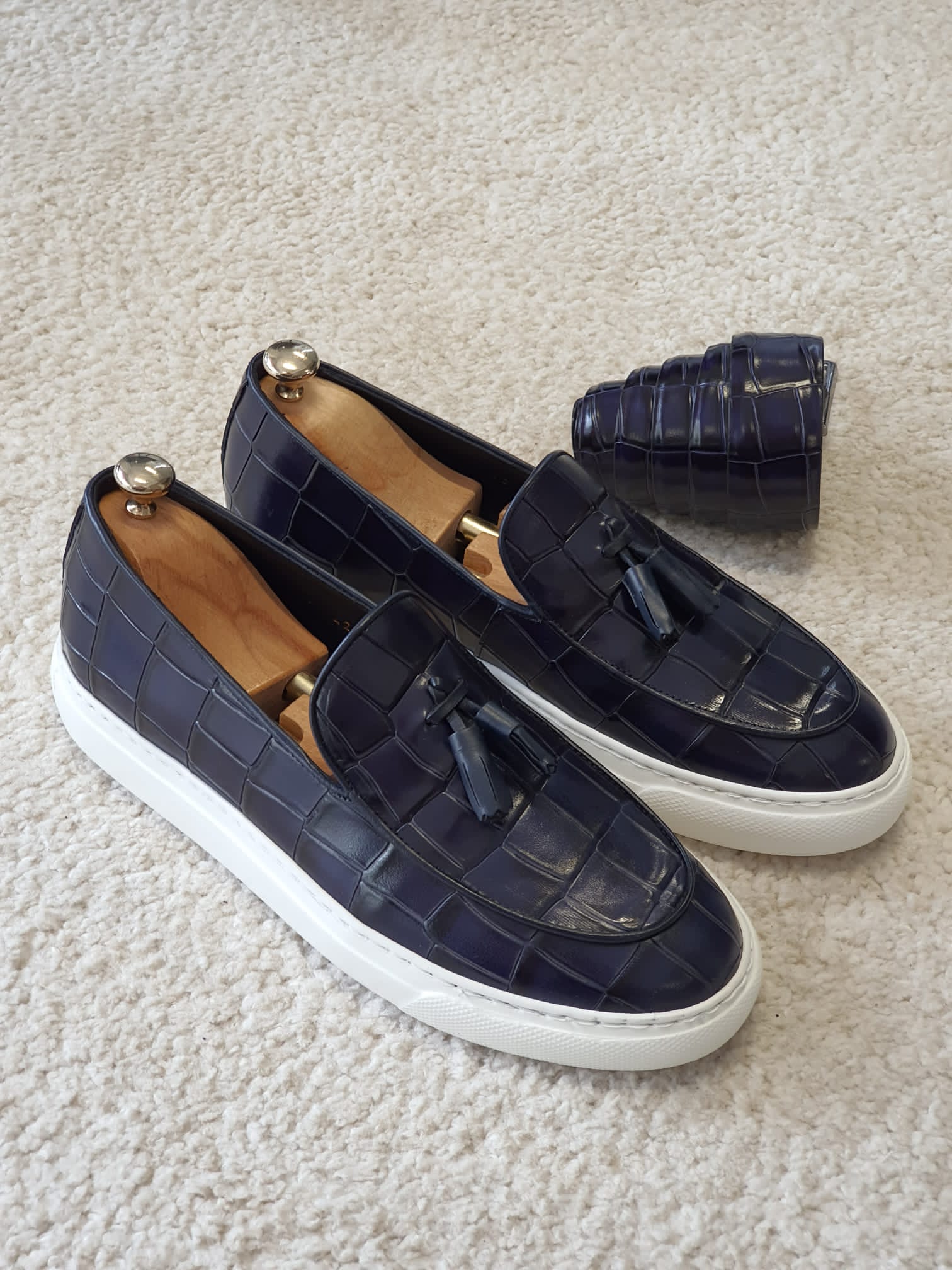 Berton Navy Blue Tassel Loafers – BRABION