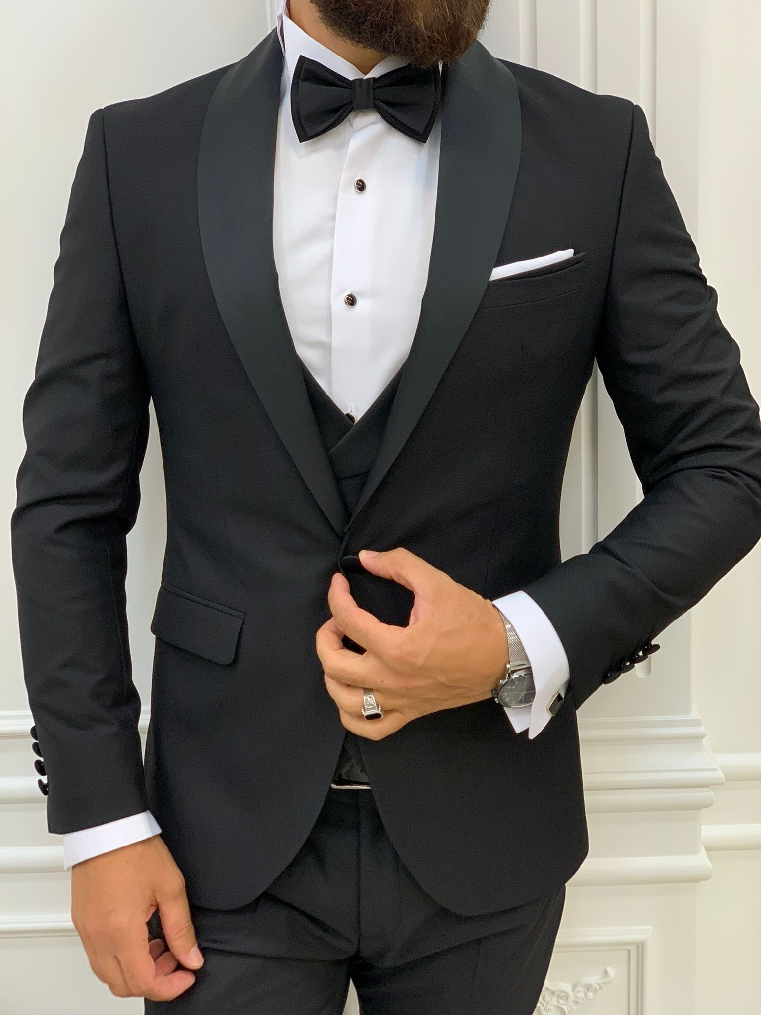 Lazio Black Slim Fit Shawl Lapel Tuxedo – Brabion