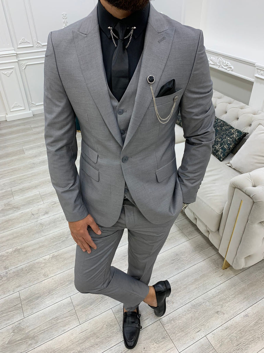 Wilson Gray Slim Fit Peak Lapel Suit – Brabion