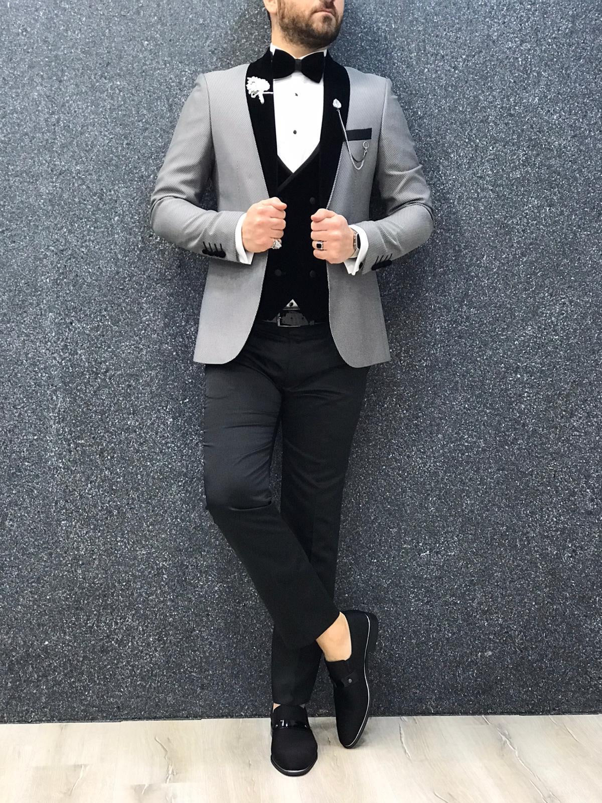 Ventura Gray Slim Fit Velvet Tuxedo – BRABION