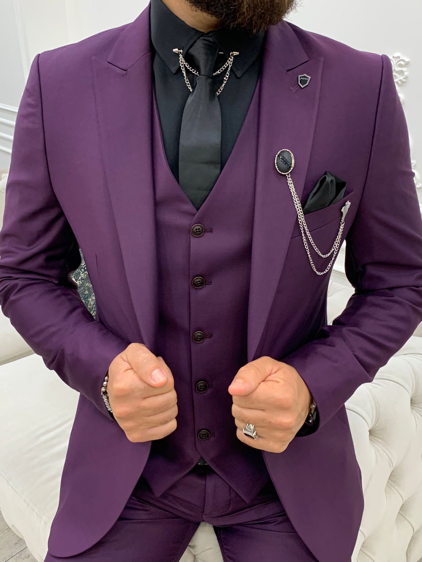 Wilson Purple Slim Fit Peak Lapel Suit – BRABION