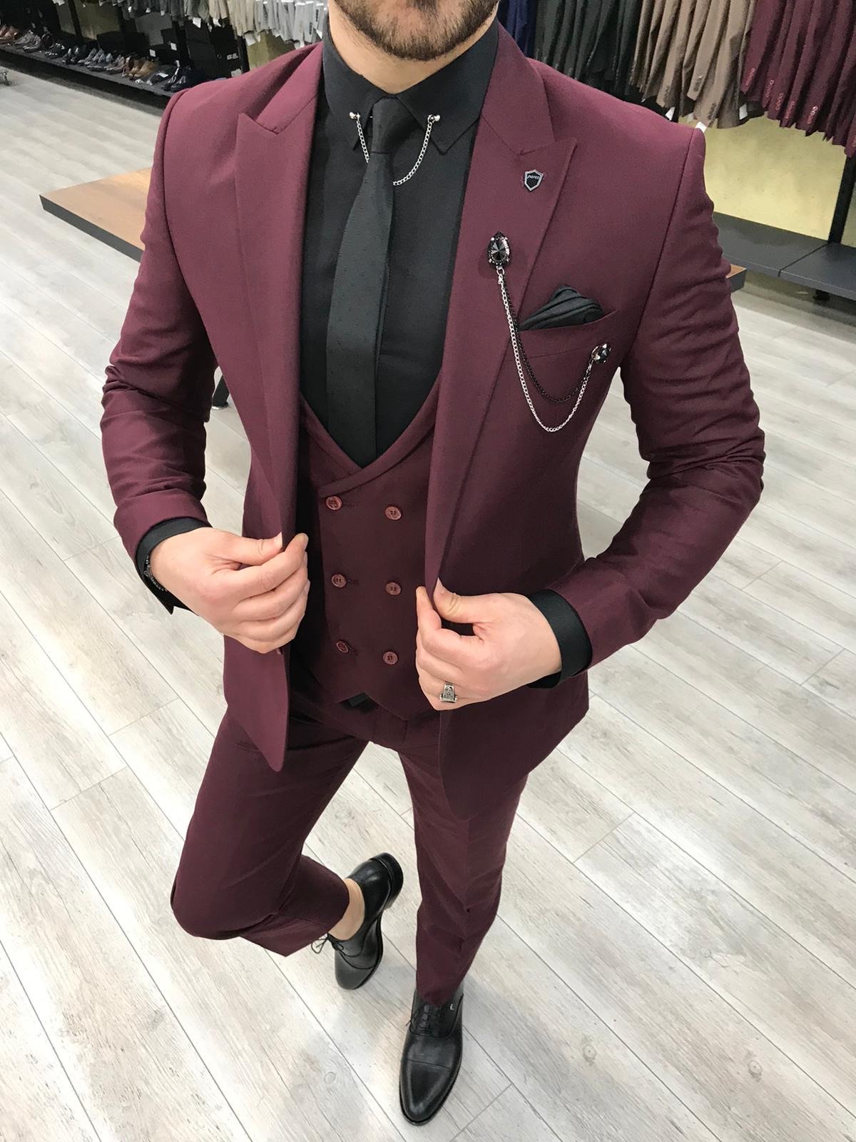 Louis Slim Fit Burgundy Crystal Suit – Brabion