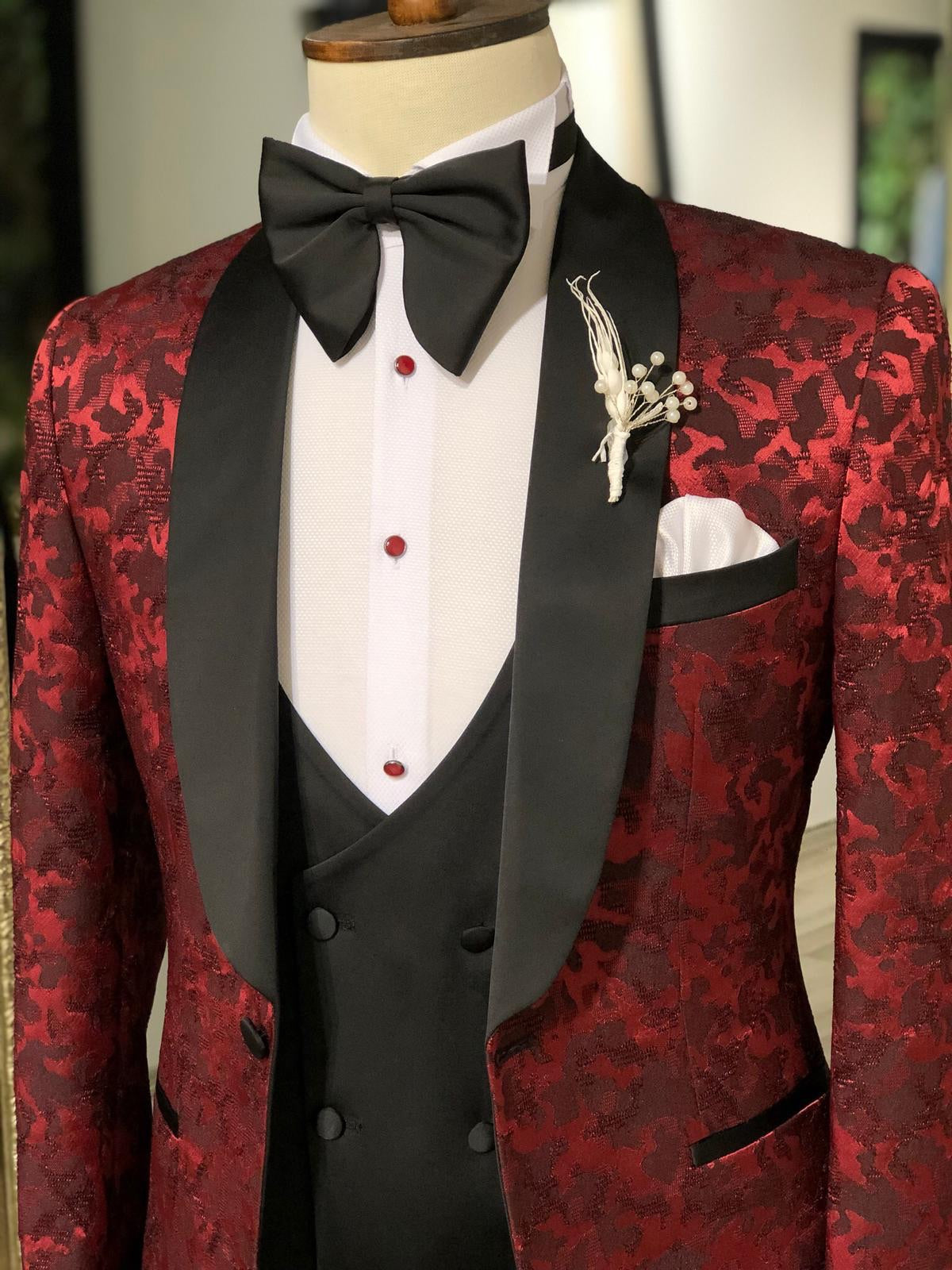 Abboud Claret Red Embroidery Tuxedo – brabion