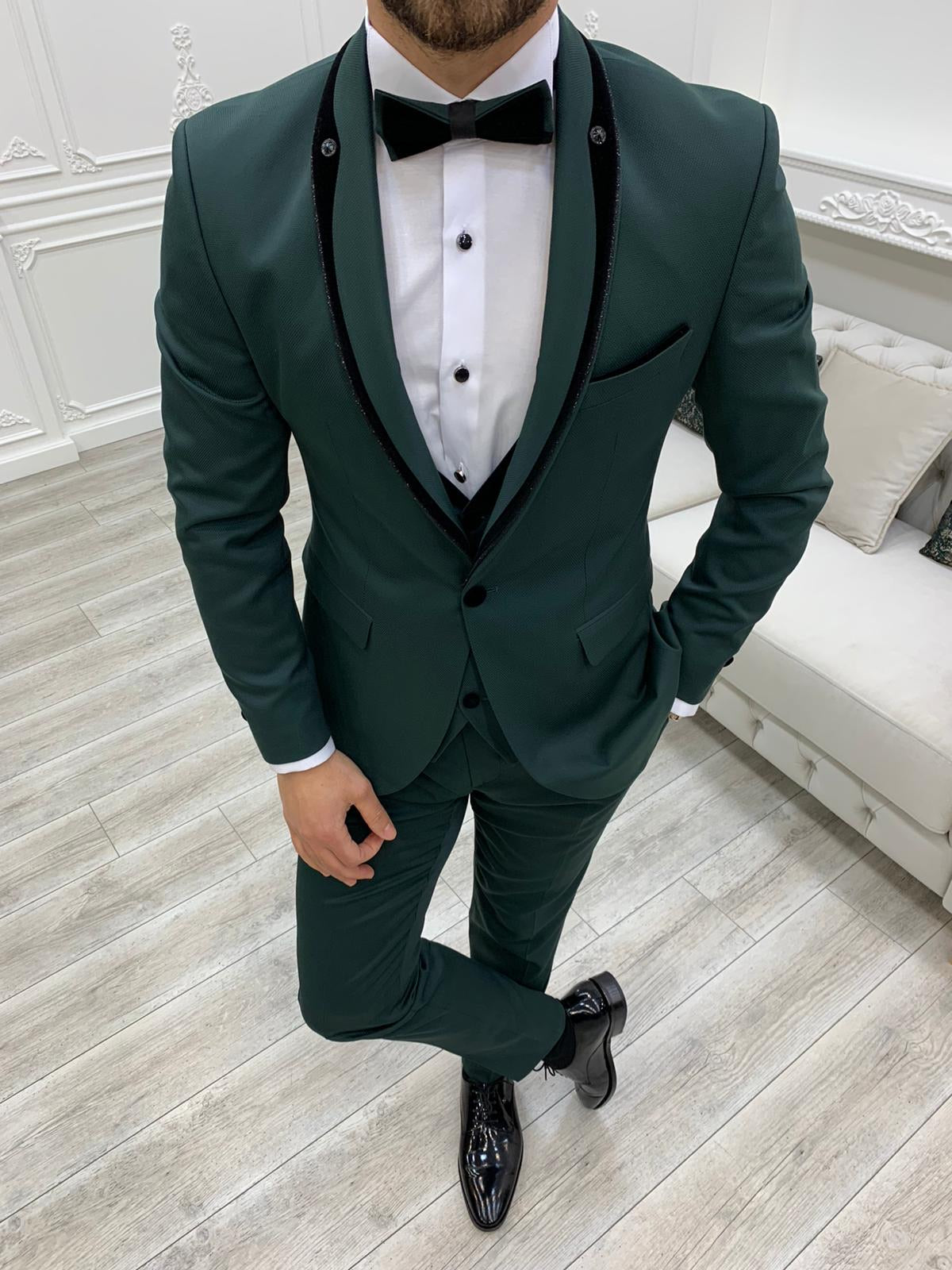 Infinite Green Slim Fit Velvet Peak Lapel Tuxedo – BRABION