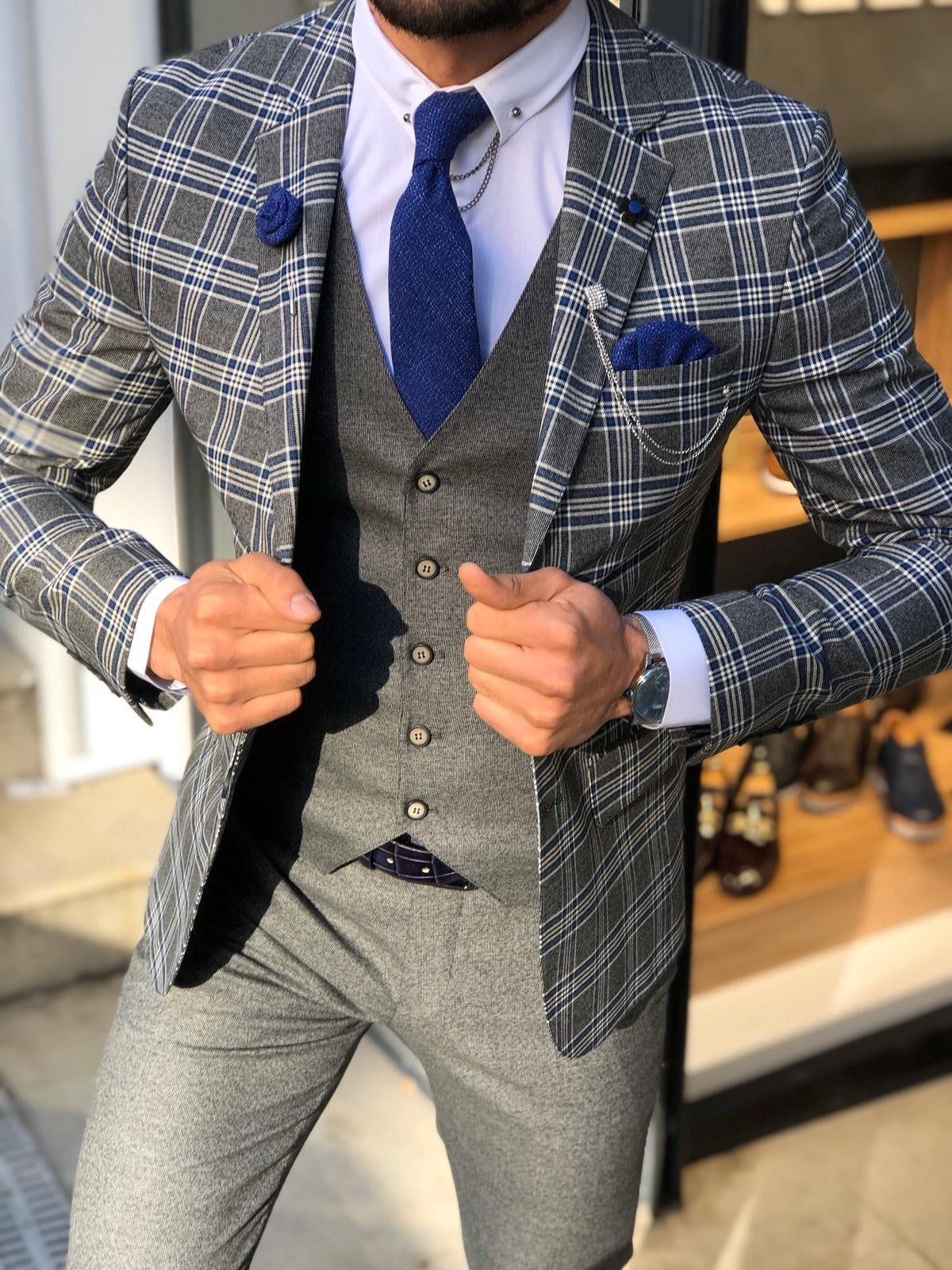 Everett Blue Slim Fit Plaid Check Suit – BRABION