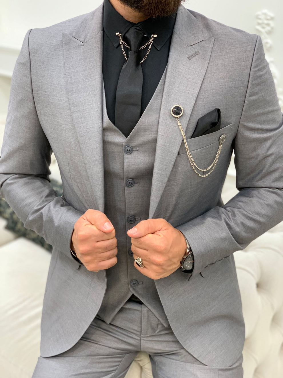 Wilson Gray Slim Fit Peak Lapel Suit – BRABION
