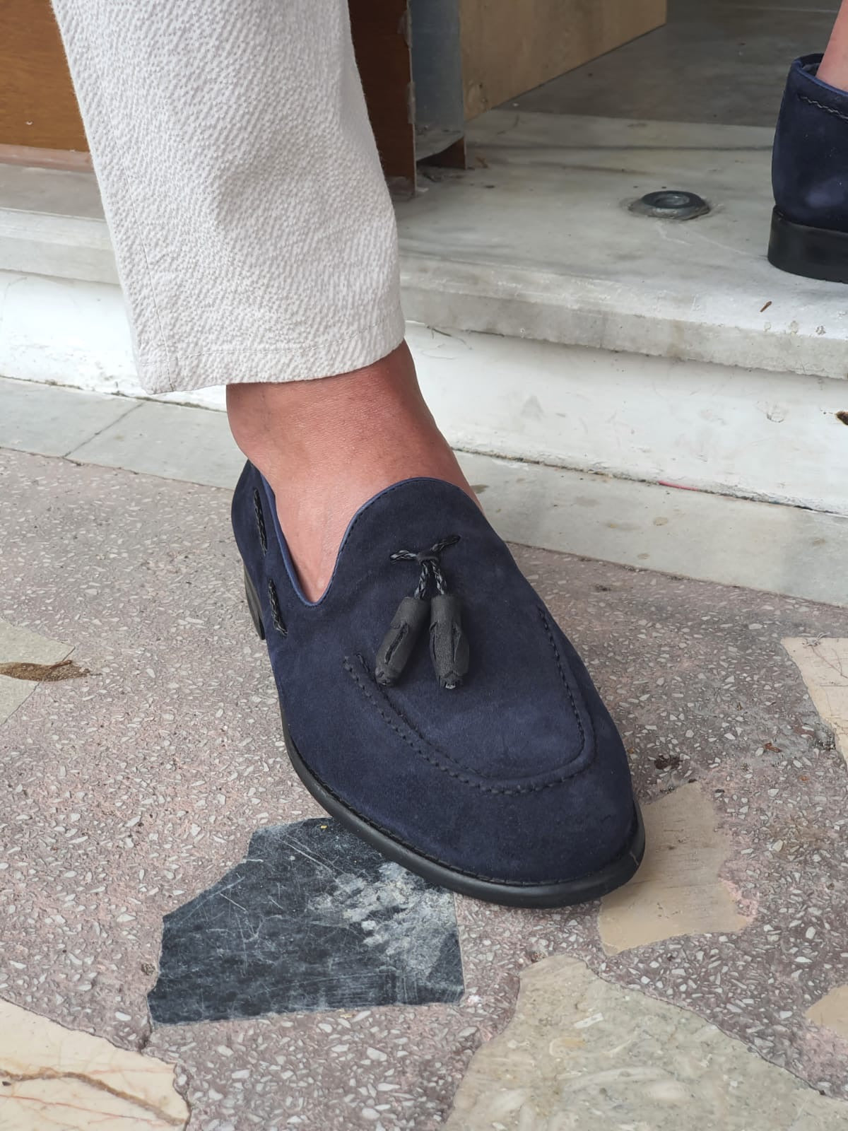 mens navy tassel loafers