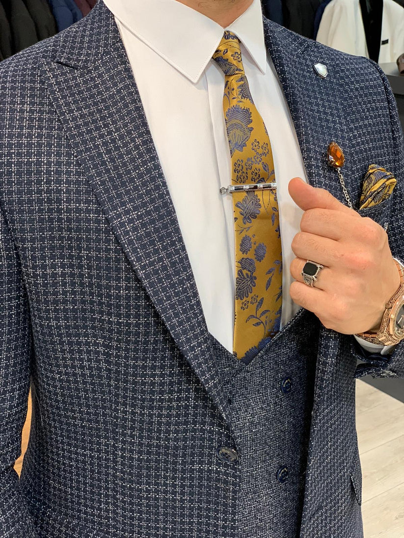 Wilson Navy Blue Slim Fit Plaid Check Suit – BRABION