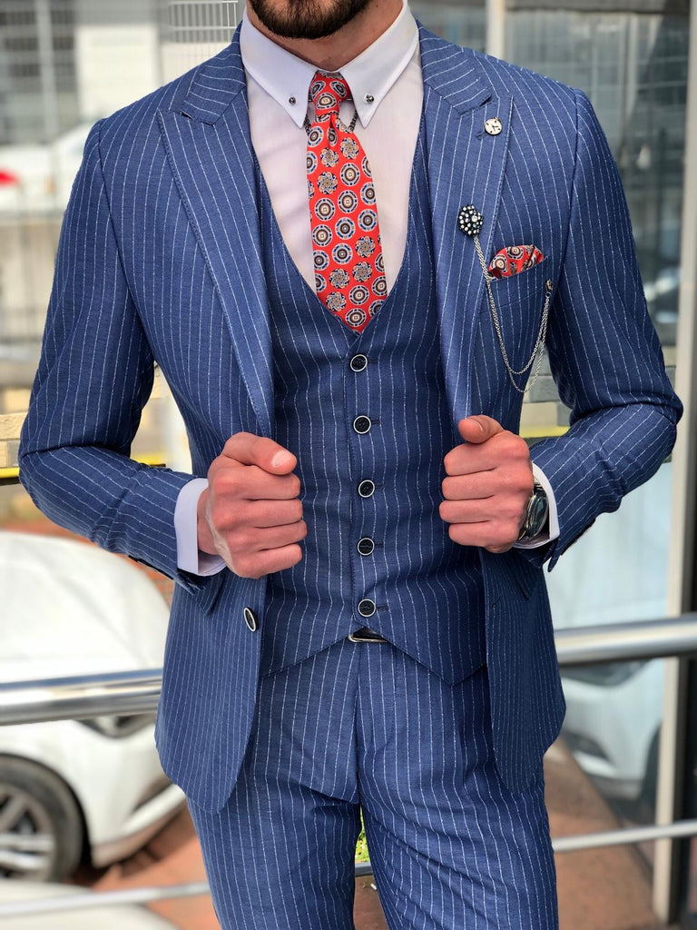 Bernard Blue Striped Slim Fit Suit – brabion