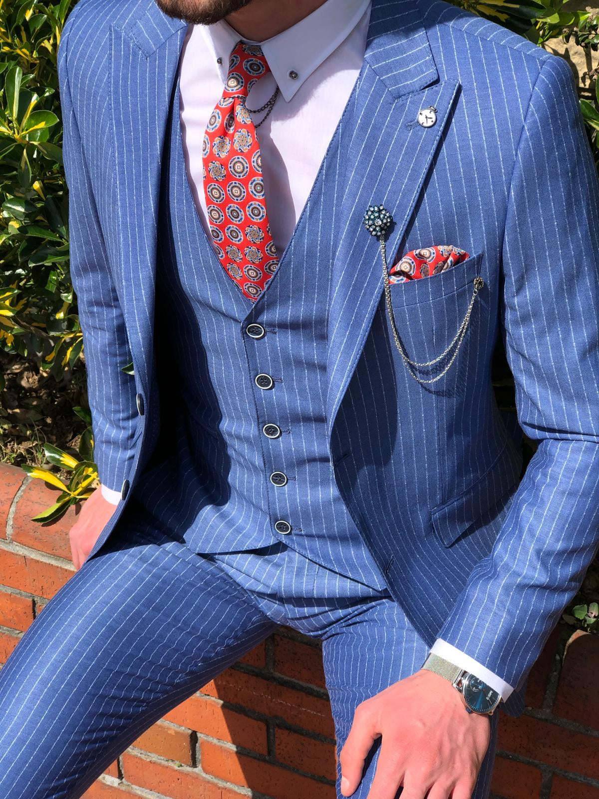 Bernard Blue Striped Slim Fit Suit – BRABION