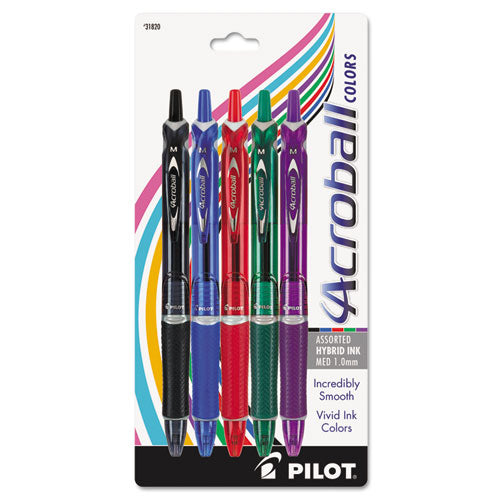 Acroball Colors Retractable Ballpoint Pen, 1mm, Assorted Ink-barrel, 5-pack