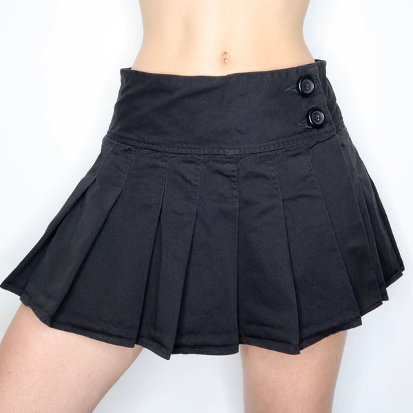 Vintage Early 2000s Pleated Black Mini Skirt - Imber Vintage