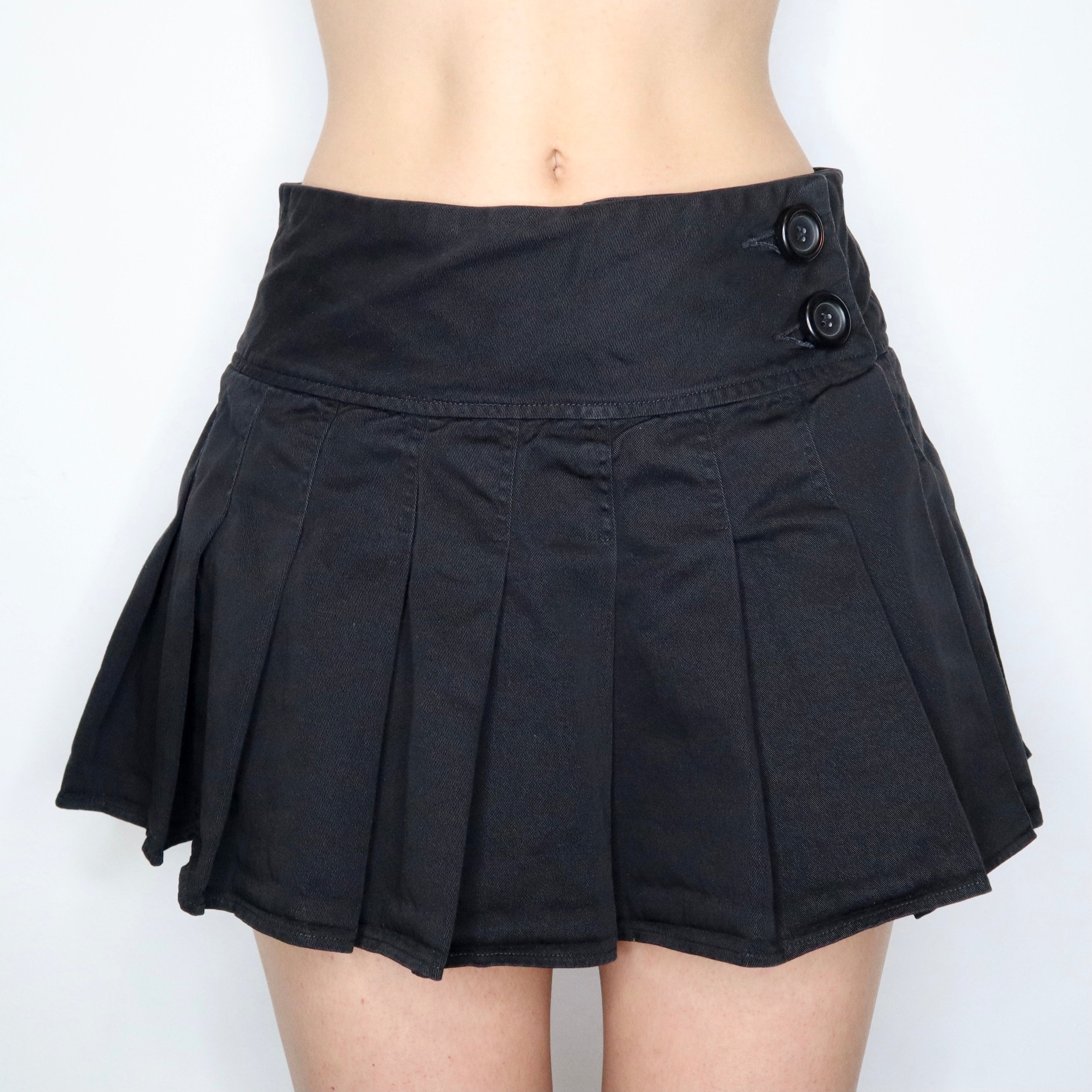 Vintage Early 2000s Pleated Black Mini Skirt - Imber Vintage