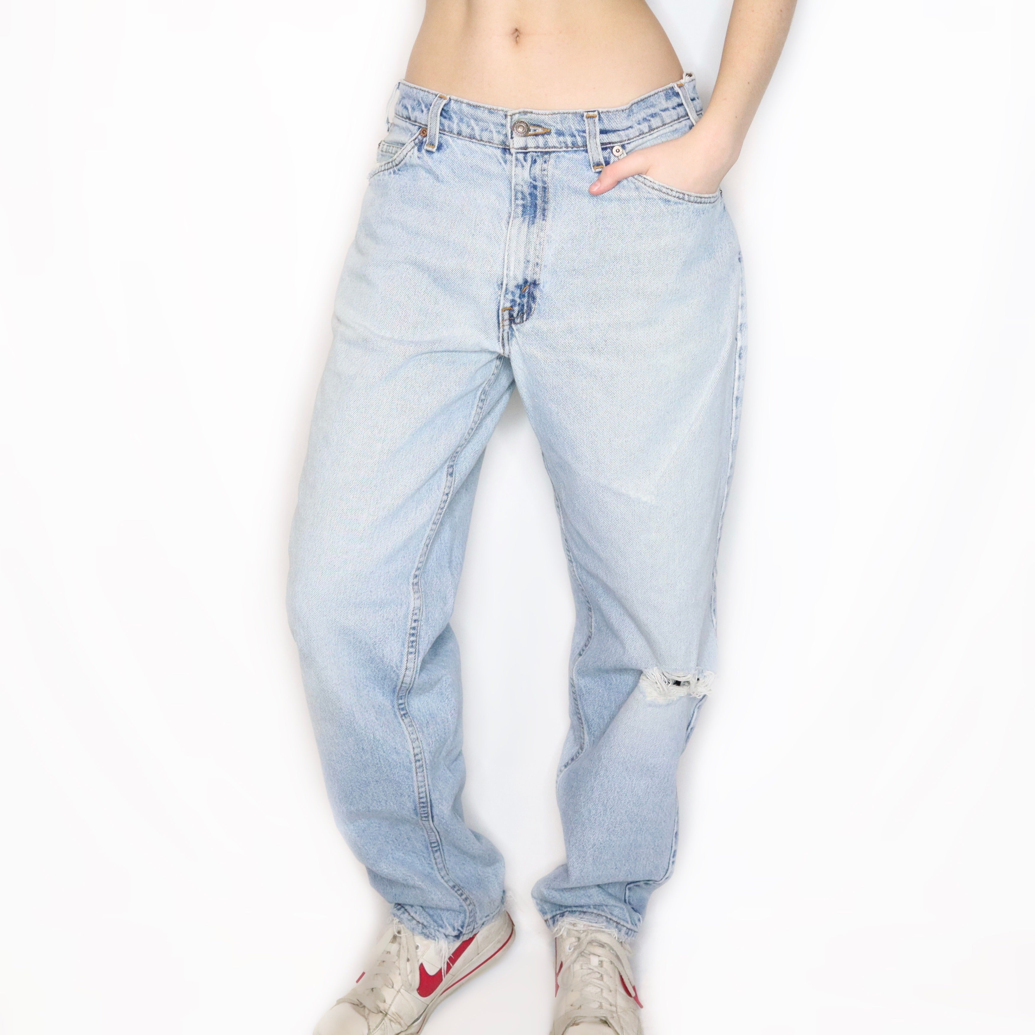 Vintage 90s Baggy Light Wash Distressed Levis Jeans - Imber Vintage