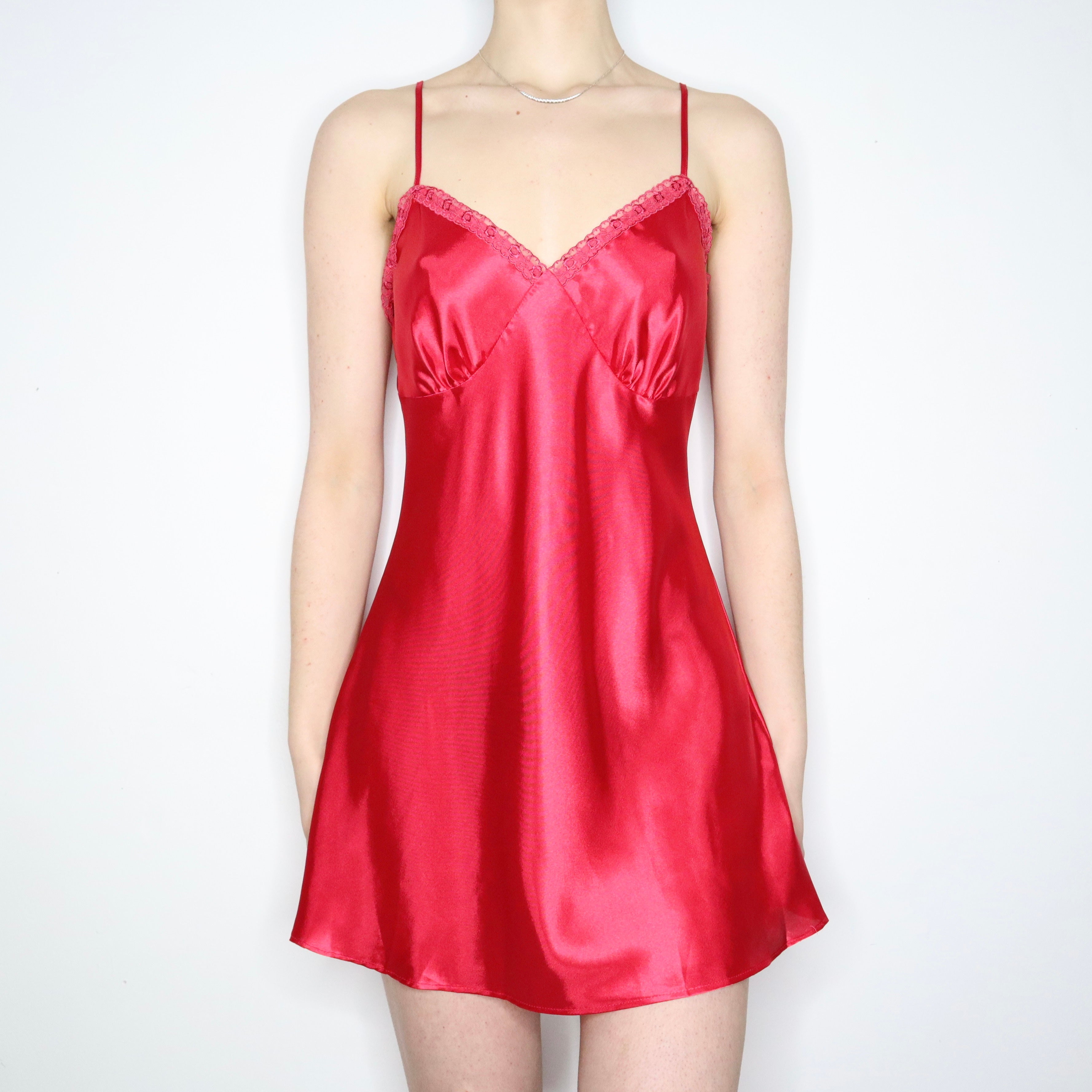 Red Satin Slip Dress (L-XL) - Imber Vintage