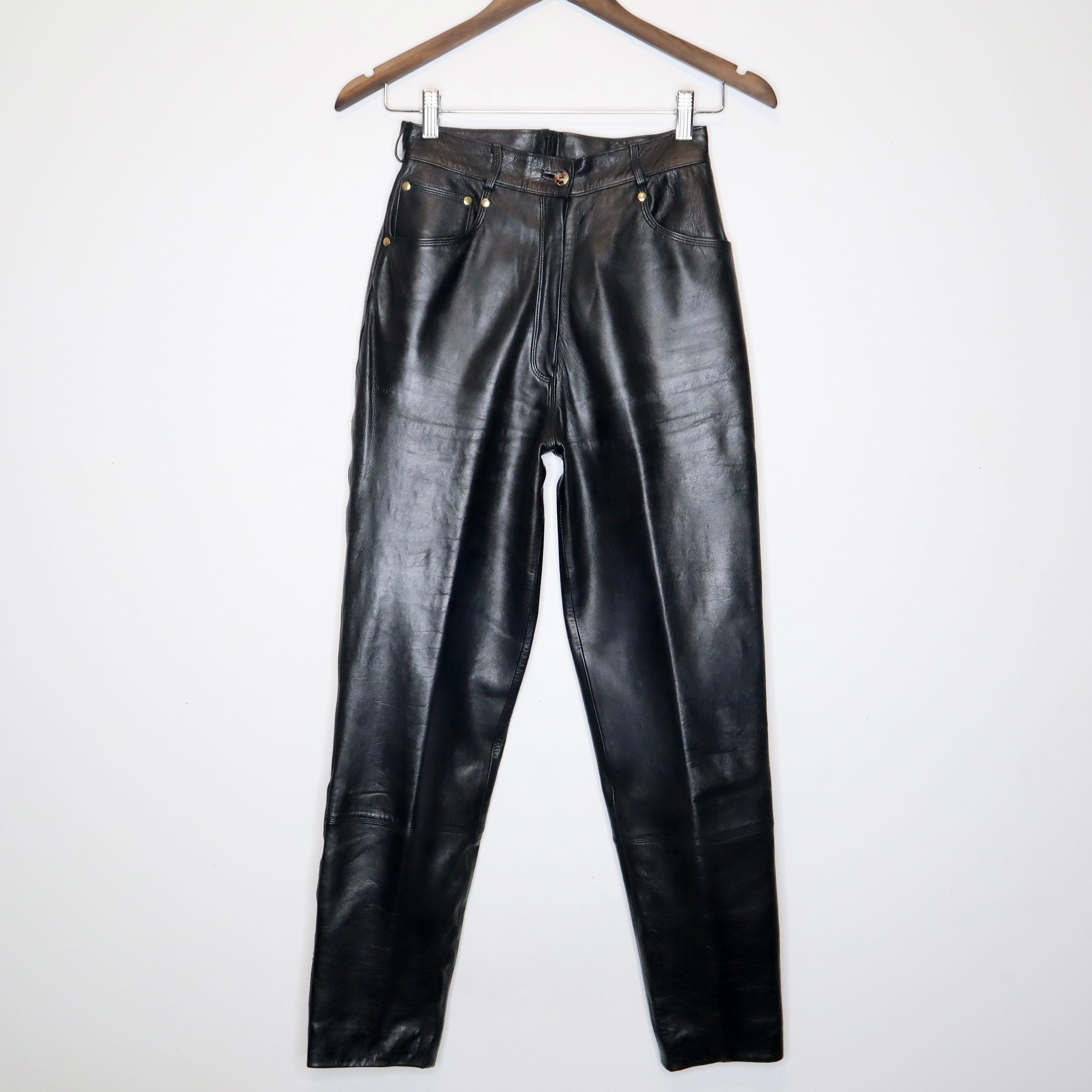 Designer Black Leather Pants (Small) - Imber Vintage