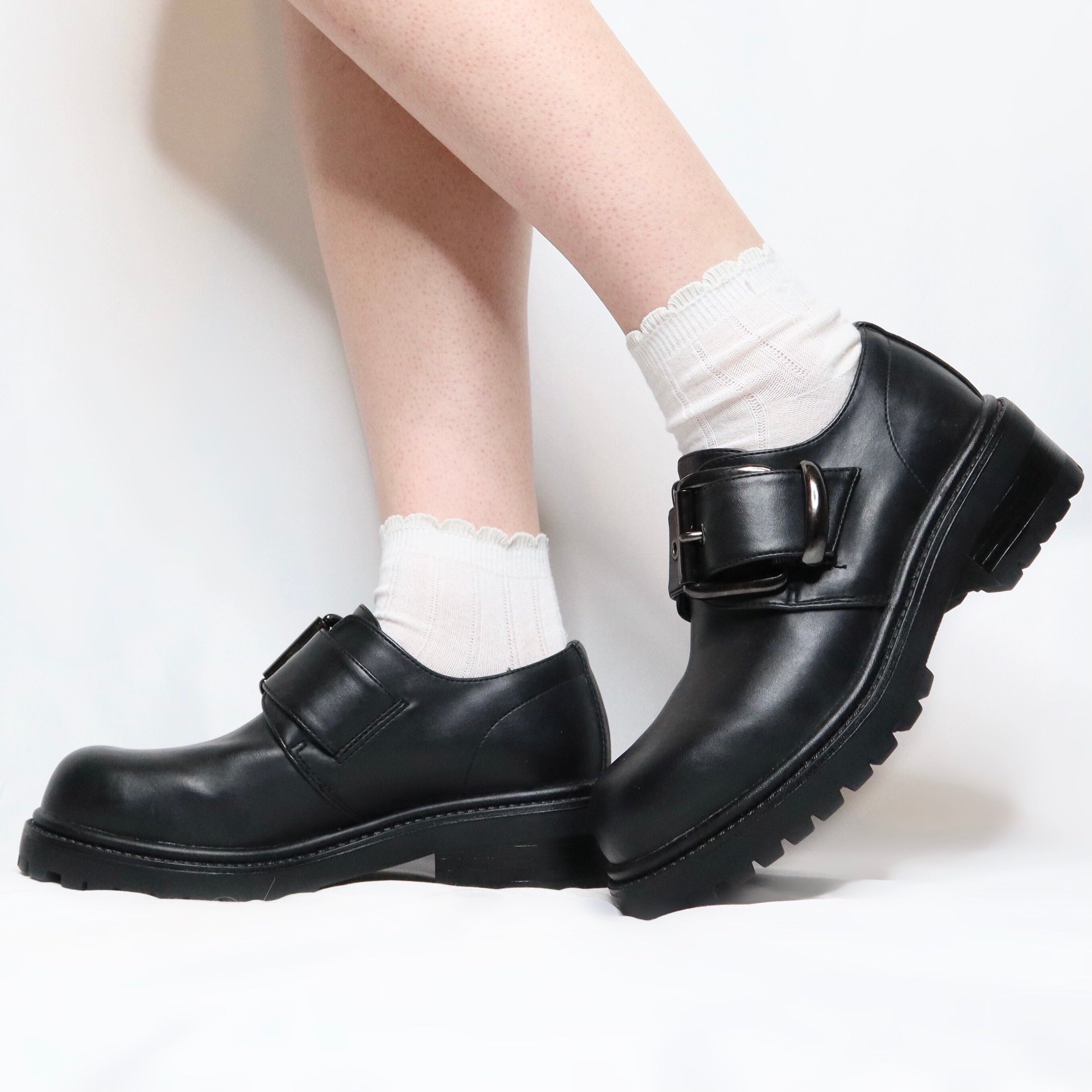 Vintage 90s Chunky Black Faux Leather Platform Shoes - Imber Vintage