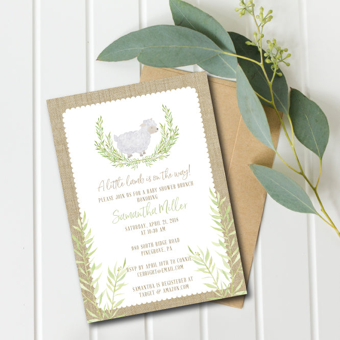 Little Lamb Baby Shower Invitation Gender Neutral Raspberry Creative