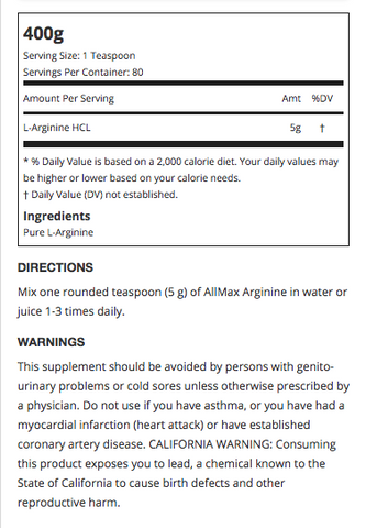 Allmax Arginine Supplement Facts