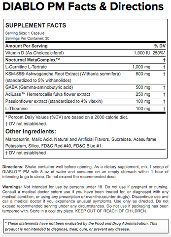 ANS Diablo PM Supplement Facts