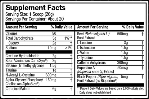 Pre JYM Supplement Facts