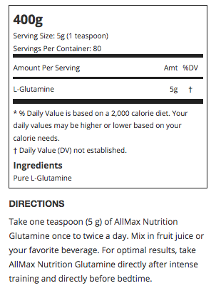 Allmax Glutamine Supplement Facts