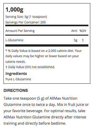 Allmax Glutamine Supplement Facts