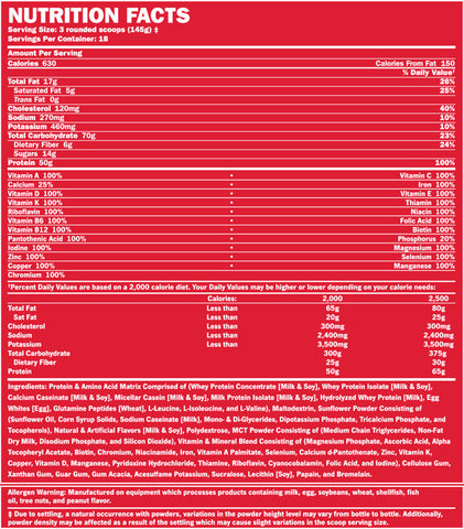 BSN True-Mass Gainer Supplement Facts