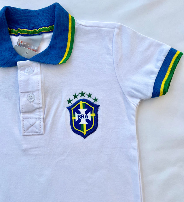 Brasil Camisa Polo Branca - Brazil Kid Polo Shirt White Hi Brazil Market