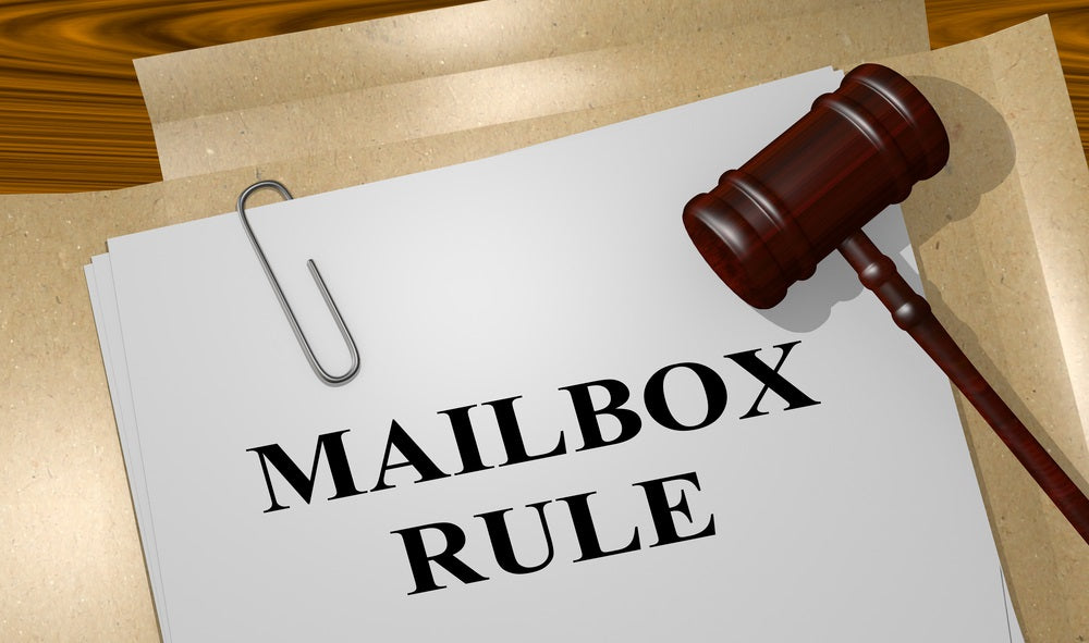 3D illustration of MAILBOX RULE title on legal document