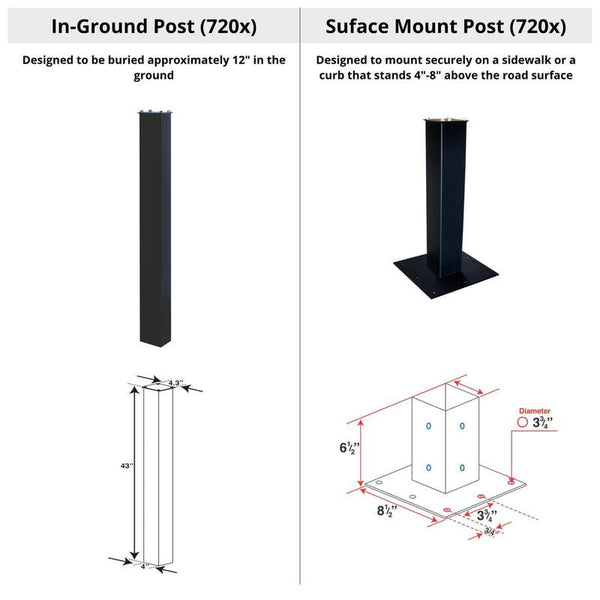 MailBoss In Ground and Surface  Mount Posts side by side