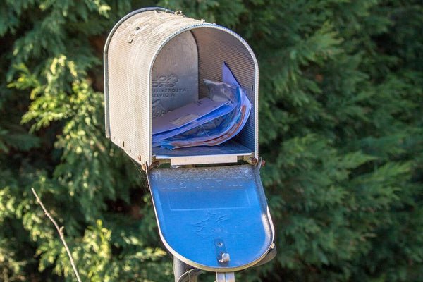 mailbox standing open with mail inside