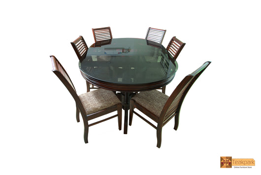 6 seater oval glass dining table