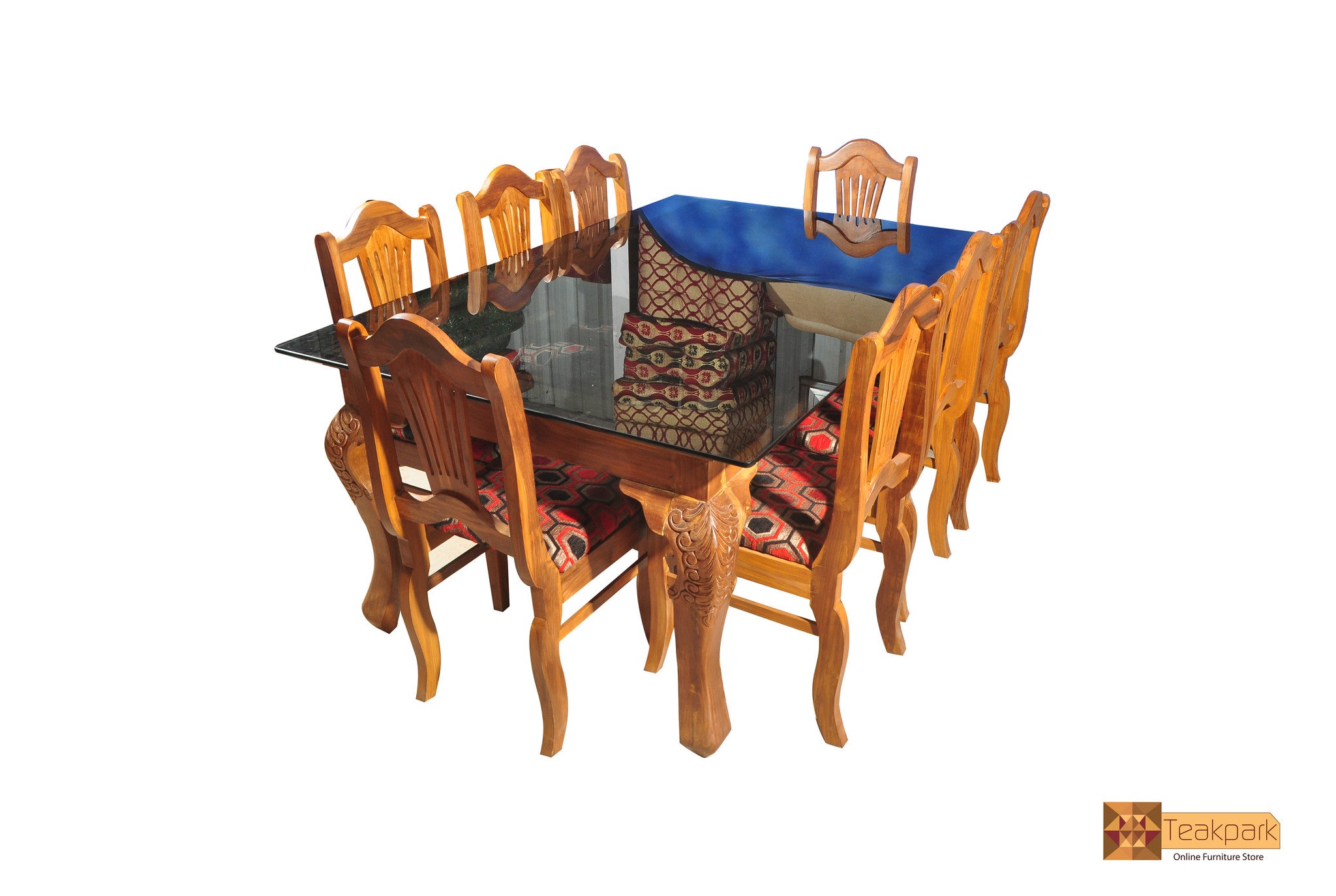 Kaveri Solid Teak Wood Dining Set Glass Top Table With 8 Chairs Teakpark
