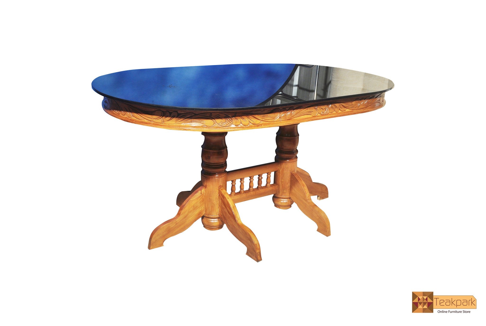 Ganga Oval Solid Teak Wood Dining Table With Glass Top Table Teakpark