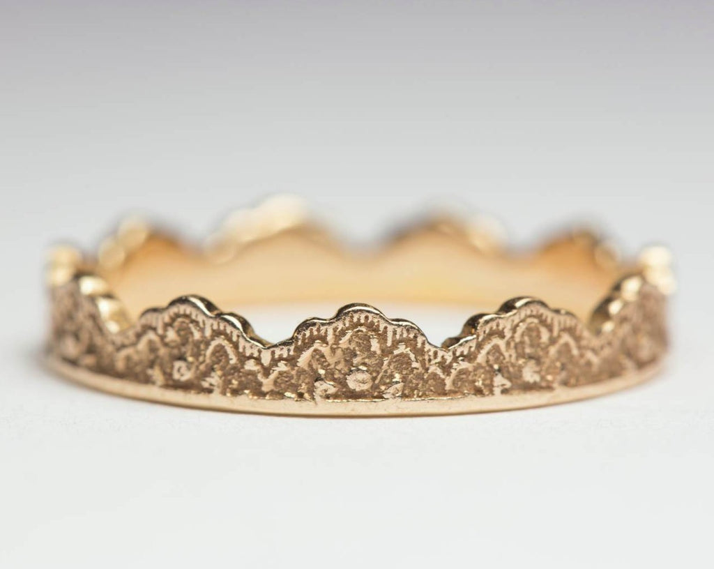 Art Deco Crown Ring, Art Deco Wedding Band, 14K Rose Gold