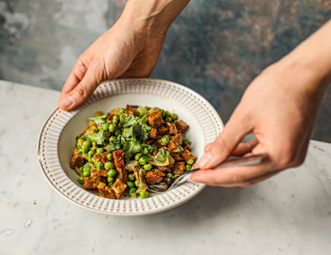 vegan braised steak and peas