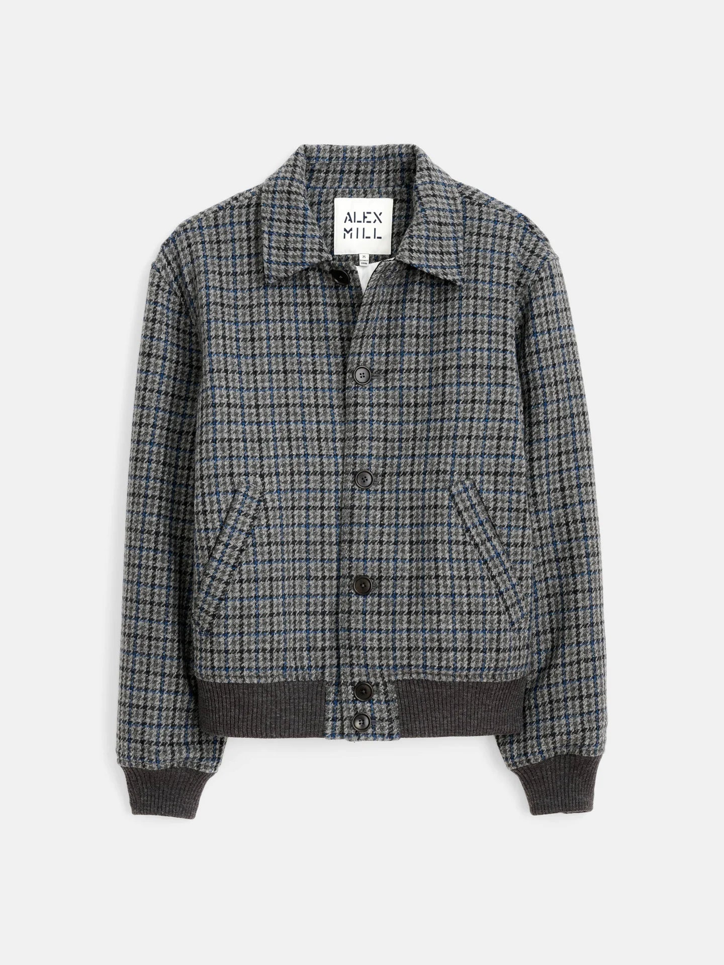 Bomber Jacket in Houndstooth Tweed - Charcoal